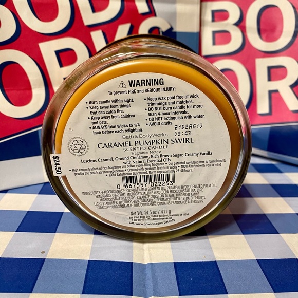 Caramel Pumpkin Swirl 3 Wick Candle Bath and Body Works NEW Decorative Lid label - Picture 4 of 4